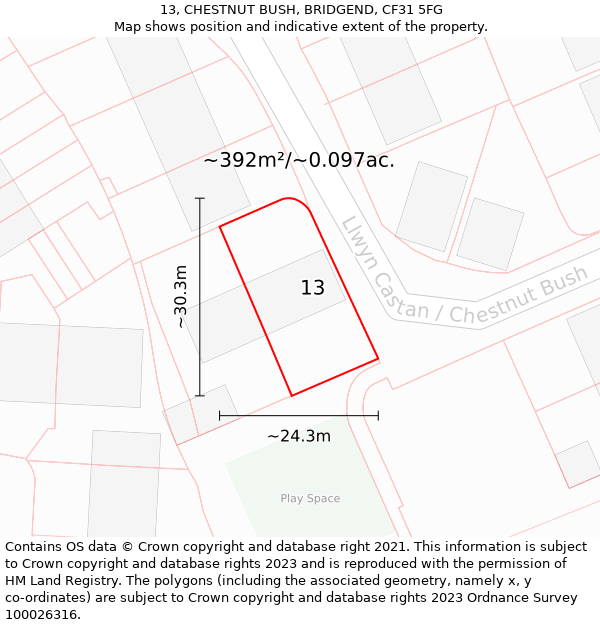 13, CHESTNUT BUSH, BRIDGEND, CF31 5FG: Plot and title map