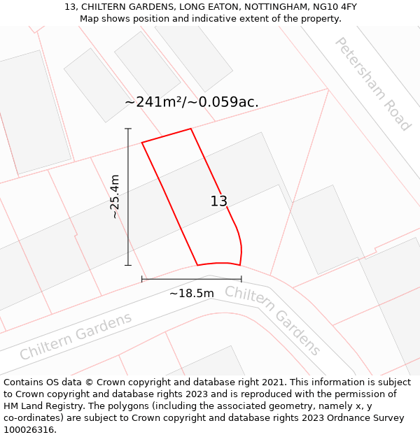 13, CHILTERN GARDENS, LONG EATON, NOTTINGHAM, NG10 4FY: Plot and title map