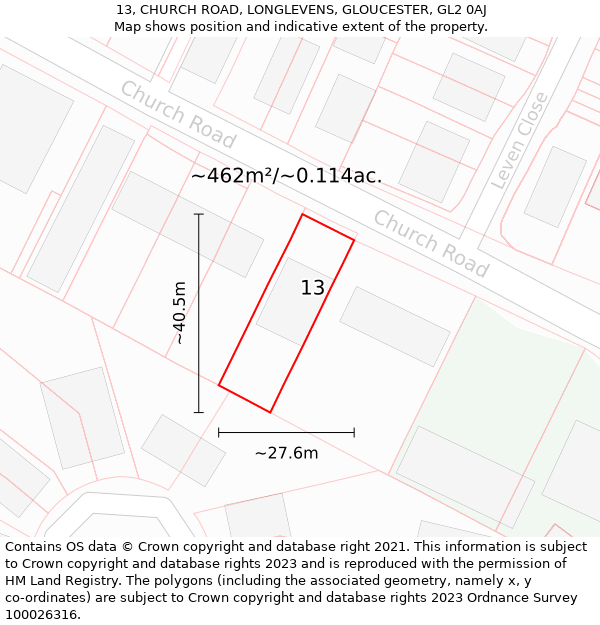 13, CHURCH ROAD, LONGLEVENS, GLOUCESTER, GL2 0AJ: Plot and title map