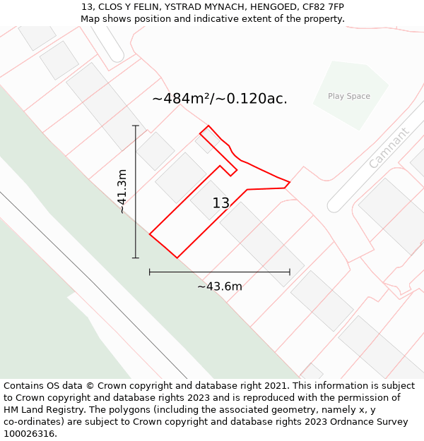 13, CLOS Y FELIN, YSTRAD MYNACH, HENGOED, CF82 7FP: Plot and title map