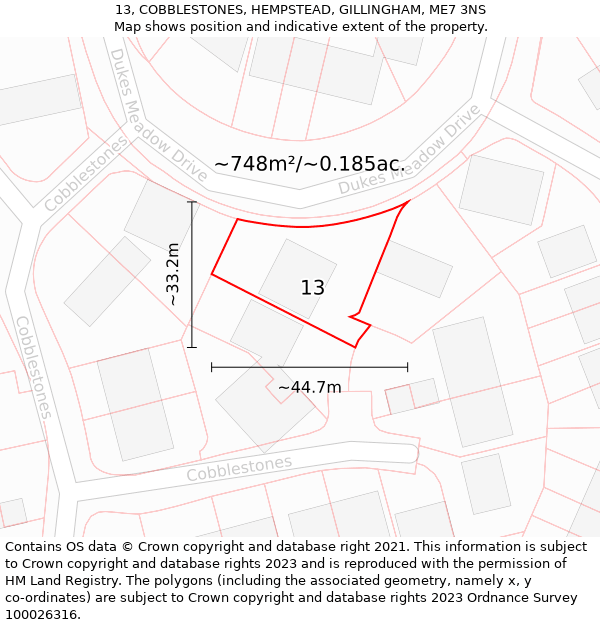 13, COBBLESTONES, HEMPSTEAD, GILLINGHAM, ME7 3NS: Plot and title map