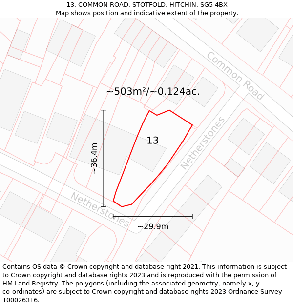 13, COMMON ROAD, STOTFOLD, HITCHIN, SG5 4BX: Plot and title map