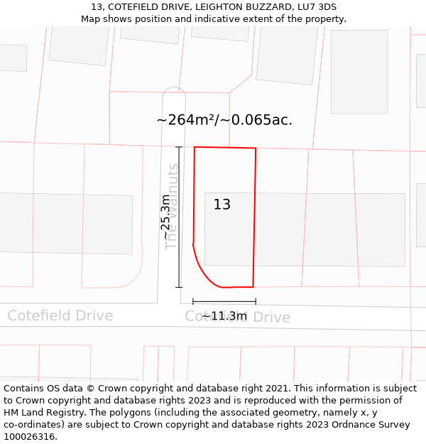 13, COTEFIELD DRIVE, LEIGHTON BUZZARD, LU7 3DS: Plot and title map