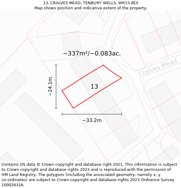 13, CRALVES MEAD, TENBURY WELLS, WR15 8EX: Plot and title map