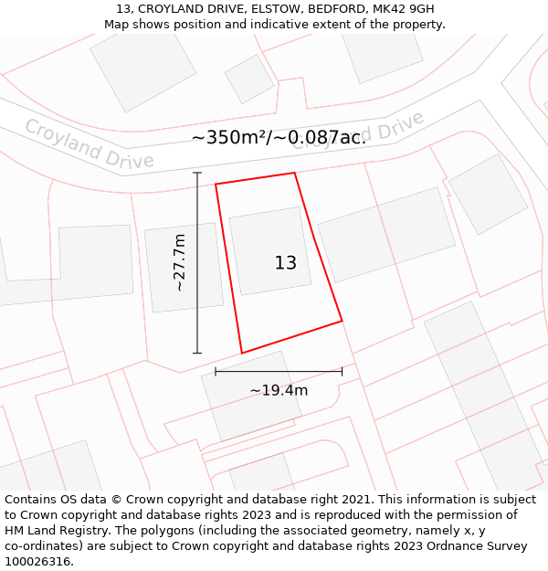 13, CROYLAND DRIVE, ELSTOW, BEDFORD, MK42 9GH: Plot and title map