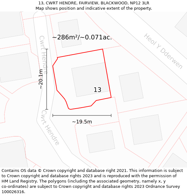 13, CWRT HENDRE, FAIRVIEW, BLACKWOOD, NP12 3LR: Plot and title map