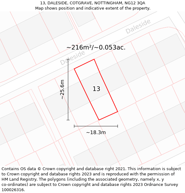 13, DALESIDE, COTGRAVE, NOTTINGHAM, NG12 3QA: Plot and title map