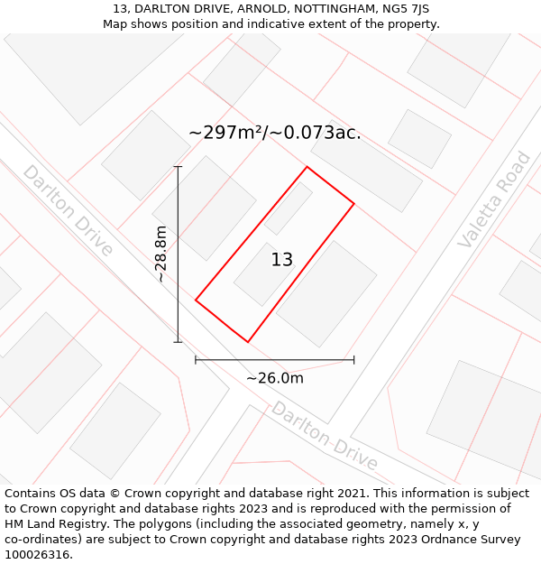 13, DARLTON DRIVE, ARNOLD, NOTTINGHAM, NG5 7JS: Plot and title map