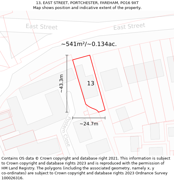 13, EAST STREET, PORTCHESTER, FAREHAM, PO16 9XT: Plot and title map