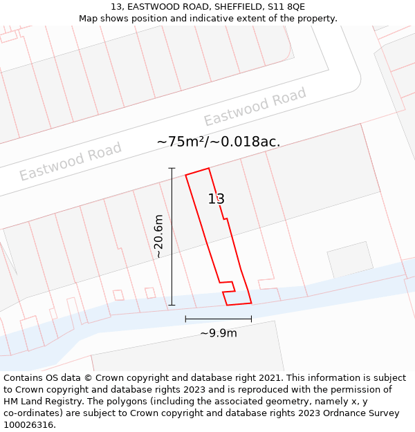 13, EASTWOOD ROAD, SHEFFIELD, S11 8QE: Plot and title map