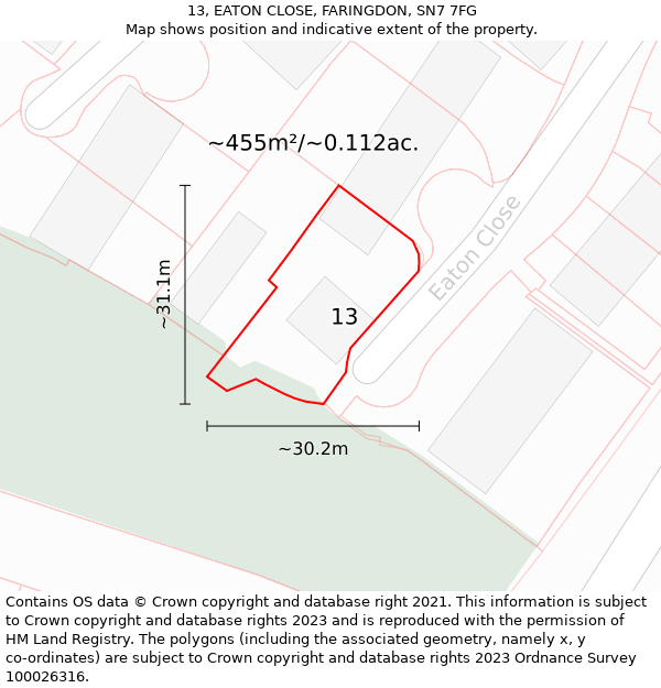 13, EATON CLOSE, FARINGDON, SN7 7FG: Plot and title map