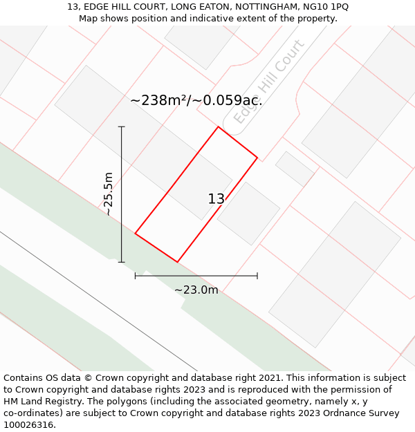 13, EDGE HILL COURT, LONG EATON, NOTTINGHAM, NG10 1PQ: Plot and title map