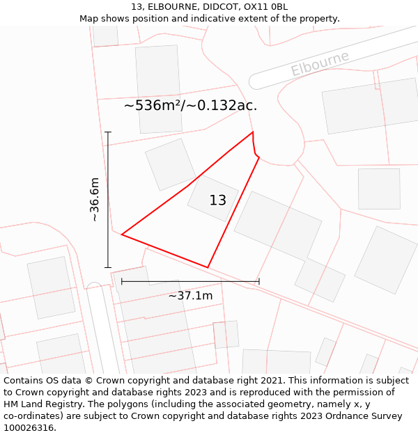 13, ELBOURNE, DIDCOT, OX11 0BL: Plot and title map