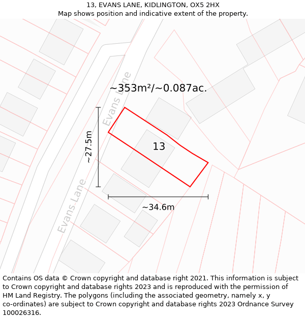 13, EVANS LANE, KIDLINGTON, OX5 2HX: Plot and title map