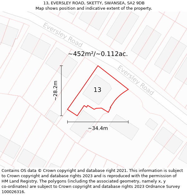 13, EVERSLEY ROAD, SKETTY, SWANSEA, SA2 9DB: Plot and title map