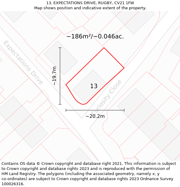 13, EXPECTATIONS DRIVE, RUGBY, CV21 1FW: Plot and title map