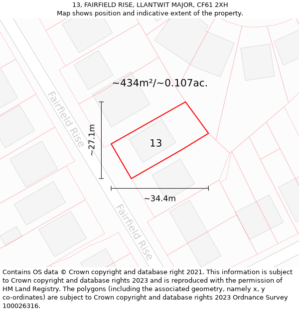 13, FAIRFIELD RISE, LLANTWIT MAJOR, CF61 2XH: Plot and title map