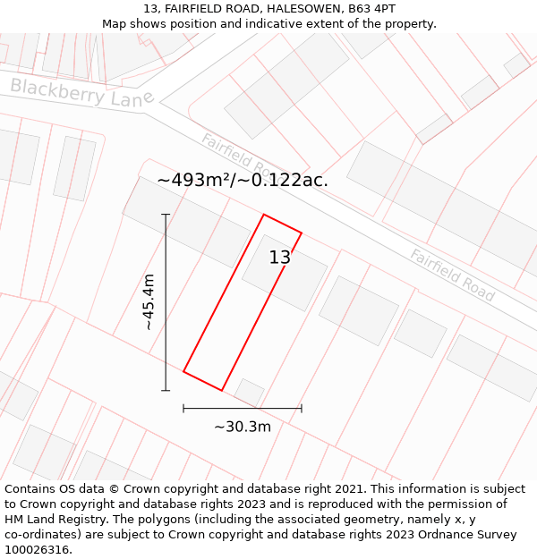 13, FAIRFIELD ROAD, HALESOWEN, B63 4PT: Plot and title map