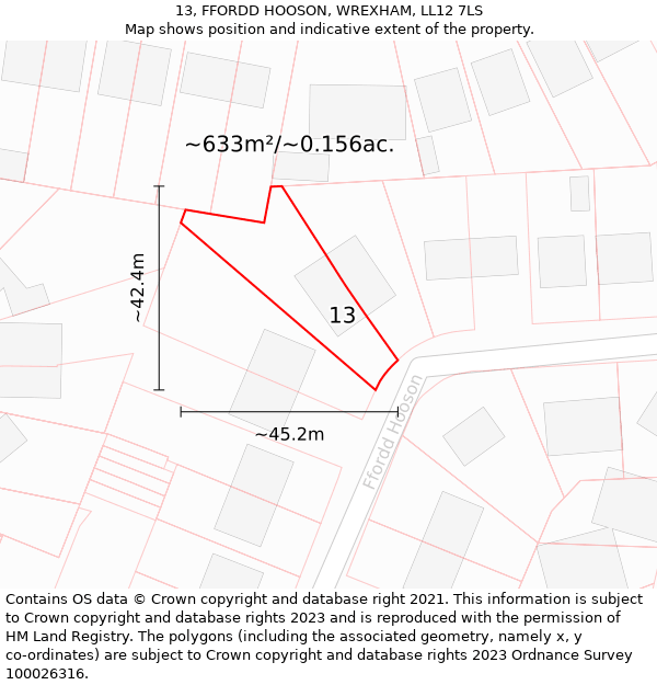 13, FFORDD HOOSON, WREXHAM, LL12 7LS: Plot and title map