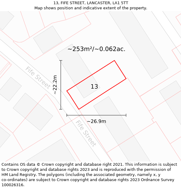 13, FIFE STREET, LANCASTER, LA1 5TT: Plot and title map
