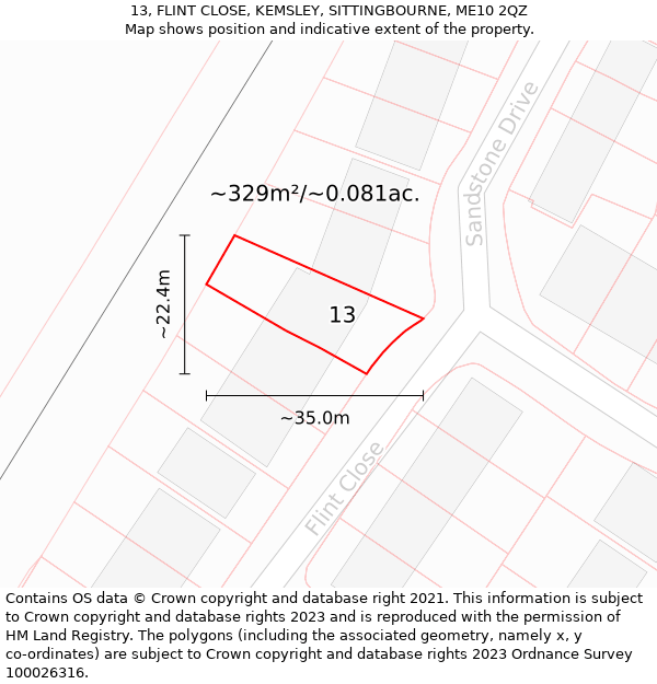 13, FLINT CLOSE, KEMSLEY, SITTINGBOURNE, ME10 2QZ: Plot and title map