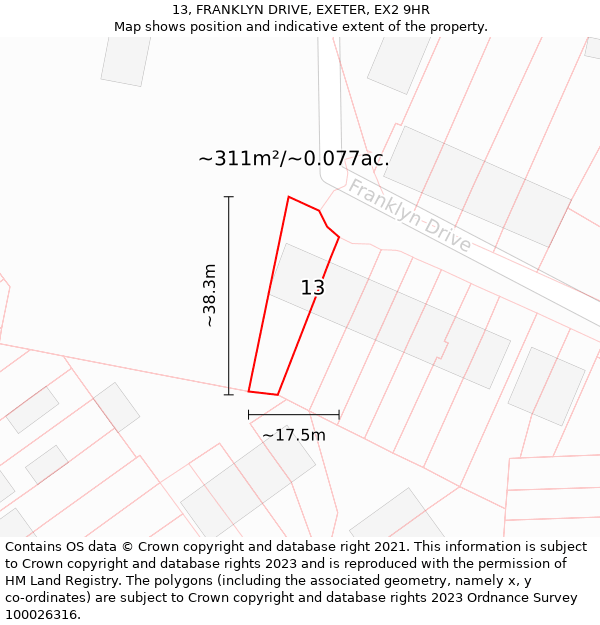13, FRANKLYN DRIVE, EXETER, EX2 9HR: Plot and title map