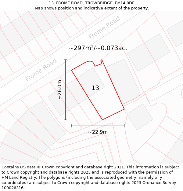 13, FROME ROAD, TROWBRIDGE, BA14 0DE: Plot and title map