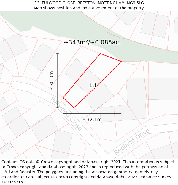 13, FULWOOD CLOSE, BEESTON, NOTTINGHAM, NG9 5LG: Plot and title map