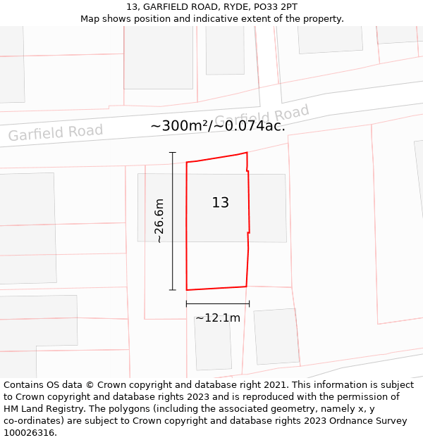 13, GARFIELD ROAD, RYDE, PO33 2PT: Plot and title map