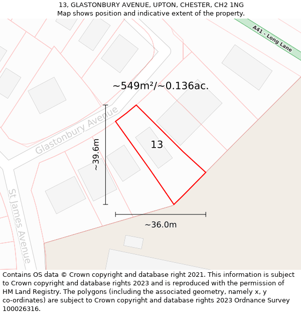 13, GLASTONBURY AVENUE, UPTON, CHESTER, CH2 1NG: Plot and title map