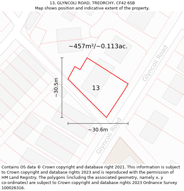 13, GLYNCOLI ROAD, TREORCHY, CF42 6SB: Plot and title map