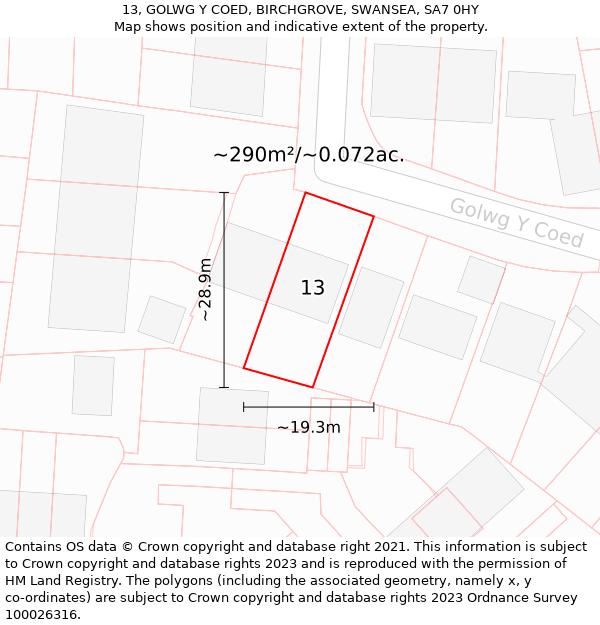 13, GOLWG Y COED, BIRCHGROVE, SWANSEA, SA7 0HY: Plot and title map