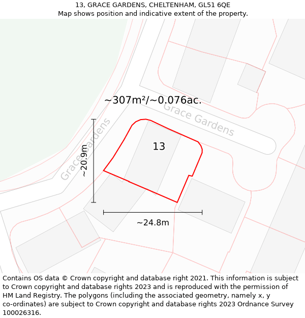 13, GRACE GARDENS, CHELTENHAM, GL51 6QE: Plot and title map