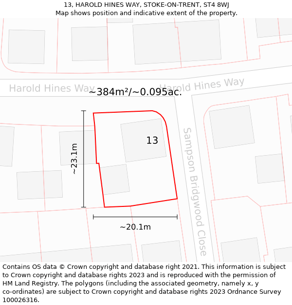 13, HAROLD HINES WAY, STOKE-ON-TRENT, ST4 8WJ: Plot and title map