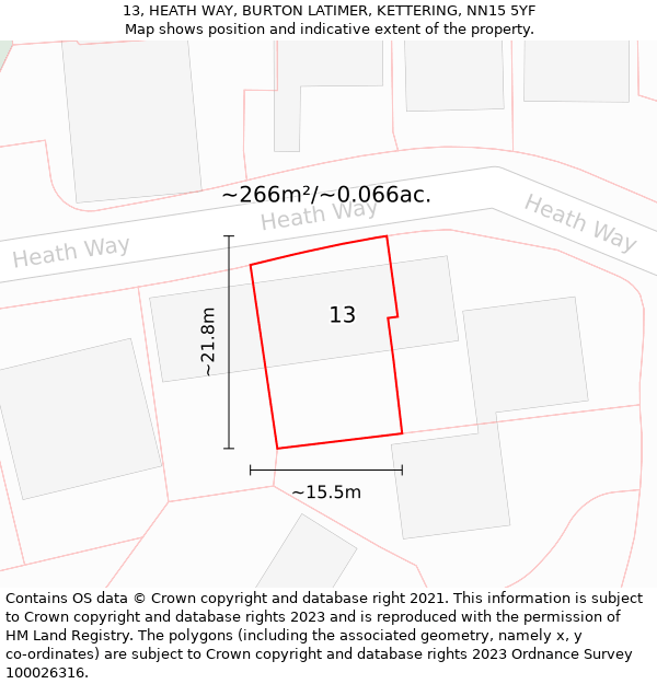 13, HEATH WAY, BURTON LATIMER, KETTERING, NN15 5YF: Plot and title map