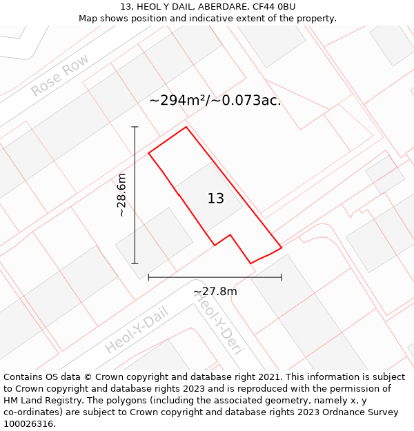 13, HEOL Y DAIL, ABERDARE, CF44 0BU: Plot and title map