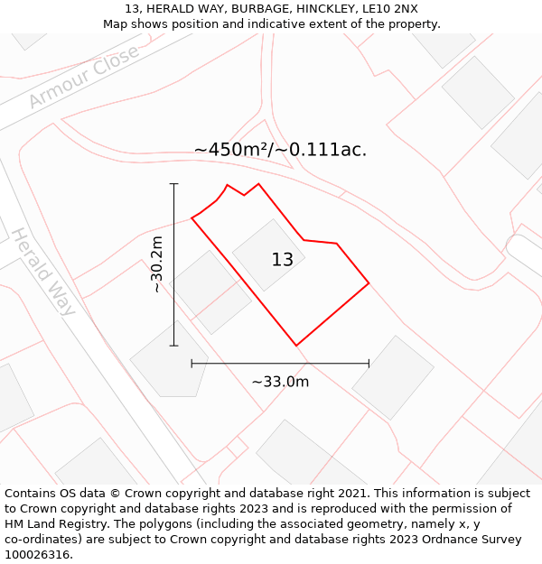 13, HERALD WAY, BURBAGE, HINCKLEY, LE10 2NX: Plot and title map