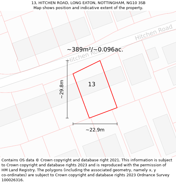 13, HITCHEN ROAD, LONG EATON, NOTTINGHAM, NG10 3SB: Plot and title map