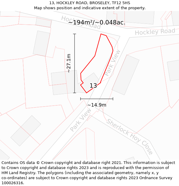 13, HOCKLEY ROAD, BROSELEY, TF12 5HS: Plot and title map