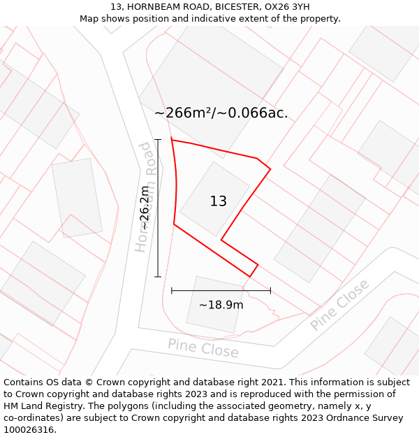 13, HORNBEAM ROAD, BICESTER, OX26 3YH: Plot and title map