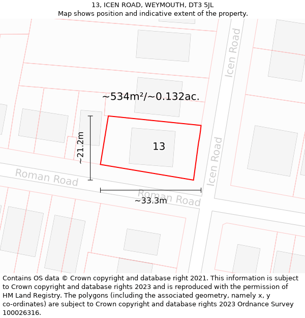 13, ICEN ROAD, WEYMOUTH, DT3 5JL: Plot and title map