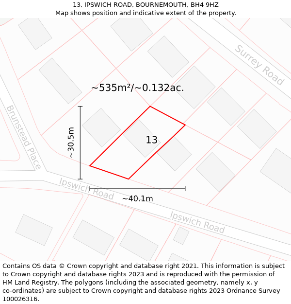 13, IPSWICH ROAD, BOURNEMOUTH, BH4 9HZ: Plot and title map