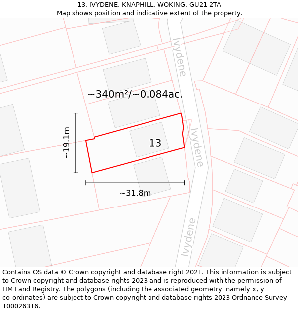 13, IVYDENE, KNAPHILL, WOKING, GU21 2TA: Plot and title map