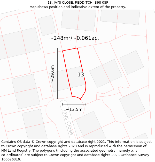 13, JAYS CLOSE, REDDITCH, B98 0SF: Plot and title map