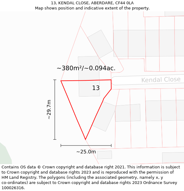 13, KENDAL CLOSE, ABERDARE, CF44 0LA: Plot and title map