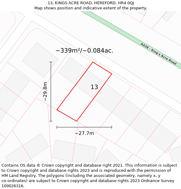 13, KINGS ACRE ROAD, HEREFORD, HR4 0QJ: Plot and title map