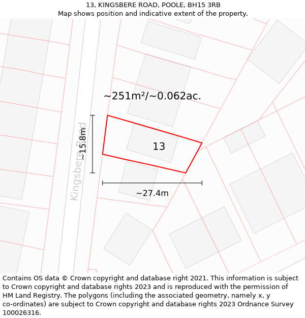 13, KINGSBERE ROAD, POOLE, BH15 3RB: Plot and title map