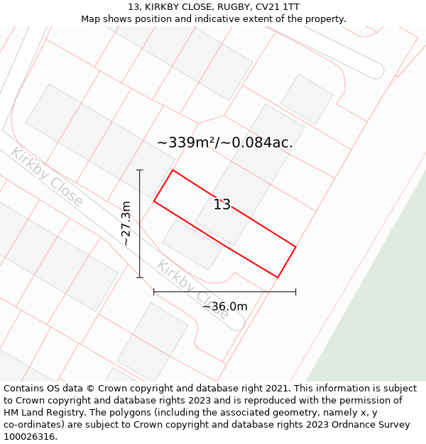 13, KIRKBY CLOSE, RUGBY, CV21 1TT: Plot and title map