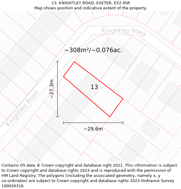 13, KNIGHTLEY ROAD, EXETER, EX2 4SR: Plot and title map