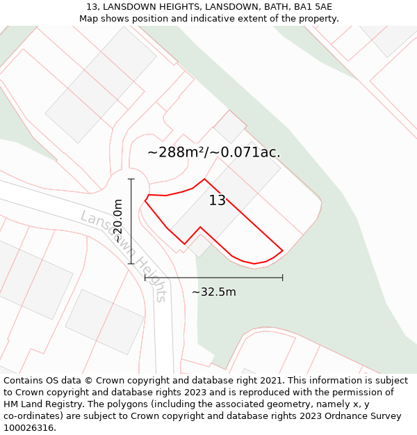 13, LANSDOWN HEIGHTS, LANSDOWN, BATH, BA1 5AE: Plot and title map